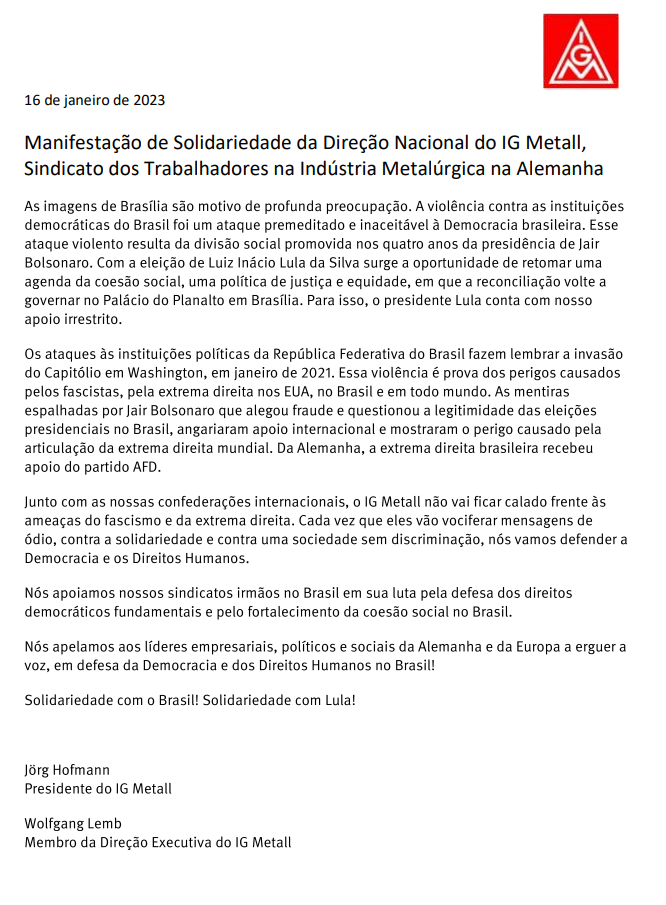Solidaritätserklärung Portugiesisch